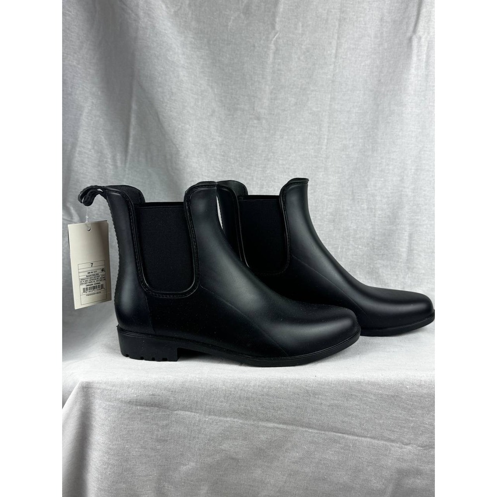 A New Day‎ Womens Black Chelsea Rain Boots Waterproof Matte Ankle Boot Size 7